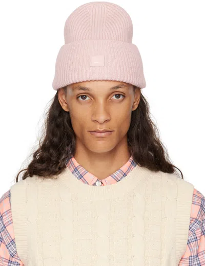 Acne Studios Pink Small Face Logo Beanie In Cs1 Faded Pink Melan