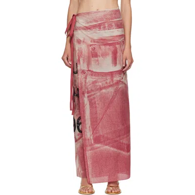 Acne Studios Pink Thin Printed Scarf