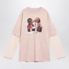 Acne Studios Pink Violet Layered T-shirt With Print In Pink