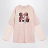 Acne Studios Pink Violet Layered T-shirt With Print In Pink