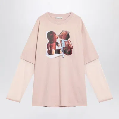 ACNE STUDIOS ACNE STUDIOS  PINK VIOLET LAYERED T-SHIRT WITH PRINT