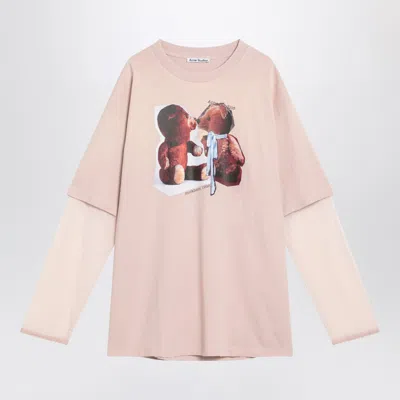 ACNE STUDIOS ACNE STUDIOS PINK VIOLET LAYERED T SHIRT WITH PRINT