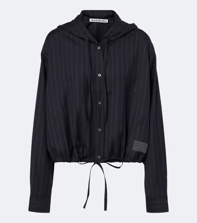 Acne Studios Pinstripe Hooded Wool Jacket In Blue