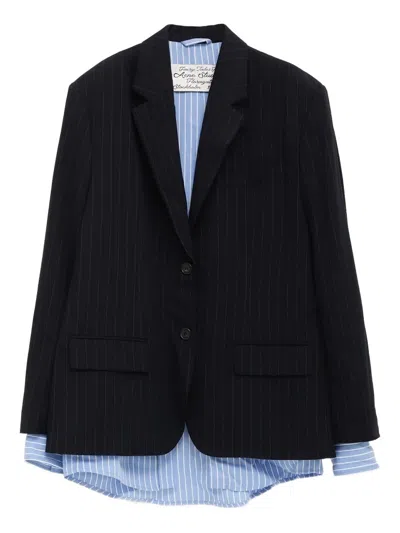 Acne Studios Navy Blue Single-breasted Jacket With Shirt Detail In Black
