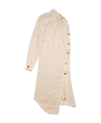 Acne Studios Pinstriped One-shoulder Shirt Dress In Nude