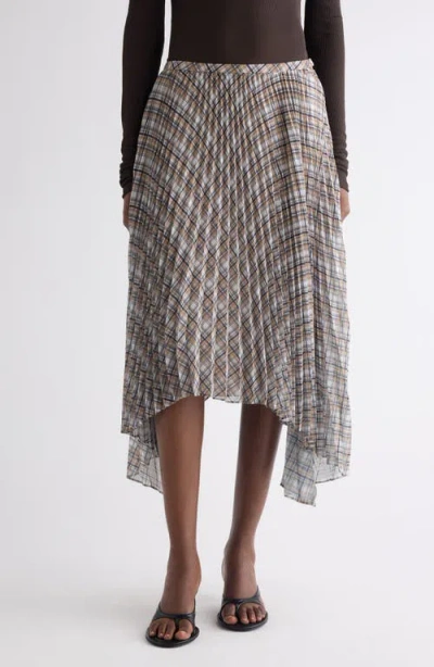 Acne Studios Plaid Bias Cut Pleated Skirt In Gray