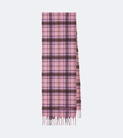 Acne Studios Plaid Cashmere And Wool Scarf In Pink