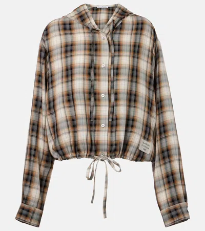 ACNE STUDIOS PLAID CROPPED HOODED SHIRT