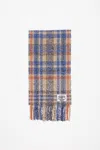 Acne Studios Plaid Fringe Scarf In Beige,blue