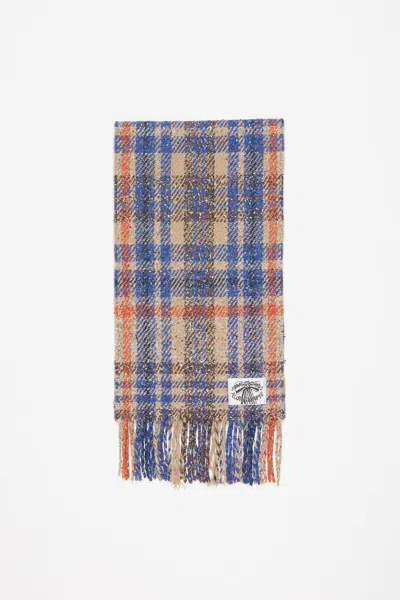 Acne Studios Plaid Fringe Scarf In Beige,blue