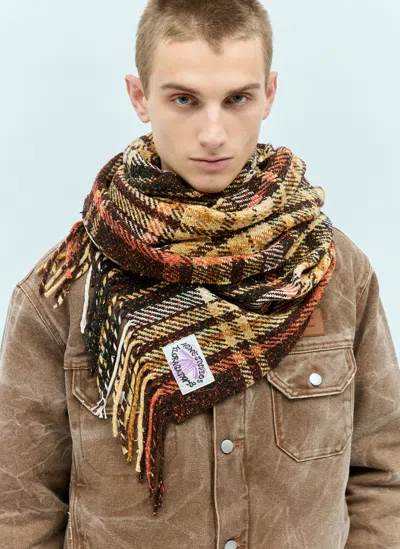 Acne Studios Plaid Fringe Scarf In Brown