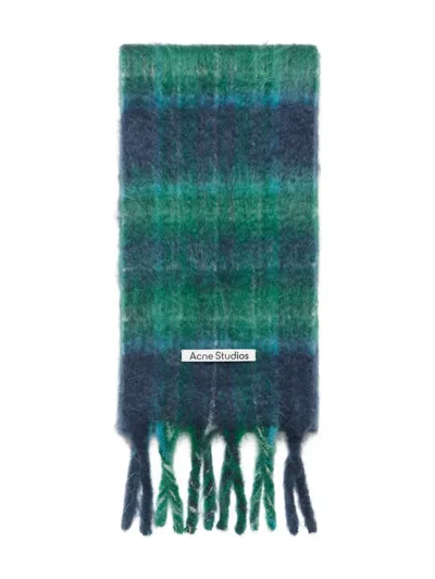 Acne Studios Plaid Fringed Scarf In Green