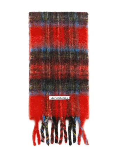 Acne Studios Plaid Fringed Scarf In Red