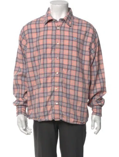 Pre-owned Acne Studios Plaid Print Collar Polo Shirt In Pink