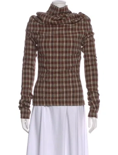 Pre-owned Acne Studios Plaid Print Cowl Neck Top In Brown
