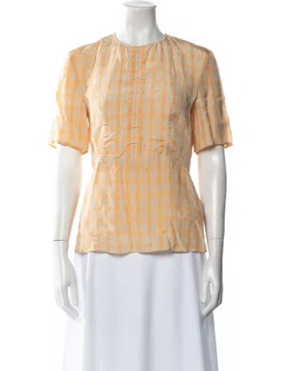 Pre-owned Acne Studios Plaid Print Crew Neck Blouse In Yellow