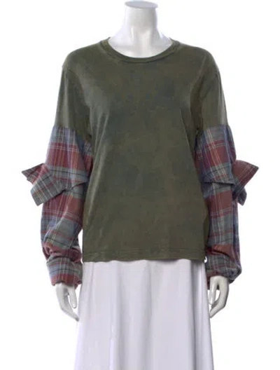Pre-owned Acne Studios Plaid Print Crew Neck T-shirt In Green