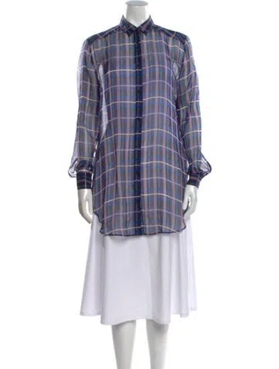 Pre-owned Acne Studios Plaid Print Long Sleeve Button-up Top In Blue