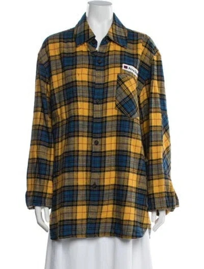 Pre-owned Acne Studios Plaid Print Long Sleeve Button-up Top In Blue