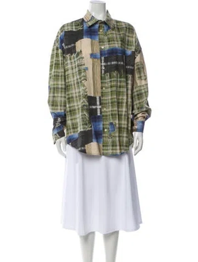 Pre-owned Acne Studios Plaid Print Long Sleeve Button-up Top In Green