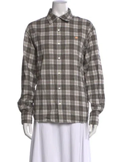 Pre-owned Acne Studios Plaid Print Long Sleeve Button-up Top In Neutral