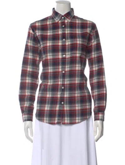 Pre-owned Acne Studios Plaid Print Long Sleeve Button-up Top In Red