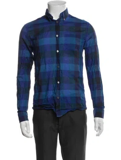 Pre-owned Acne Studios Plaid Print Long Sleeve Shirt In Blue
