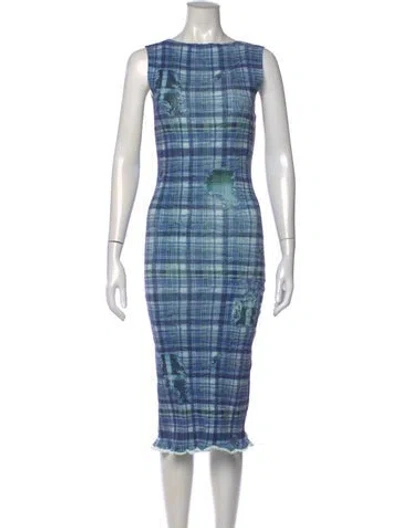 Pre-owned Acne Studios Plaid Print Midi Length Dress In Blue