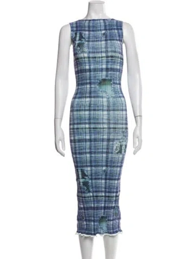 Pre-owned Acne Studios Plaid Print Midi Length Dress W/ Tags In Blue