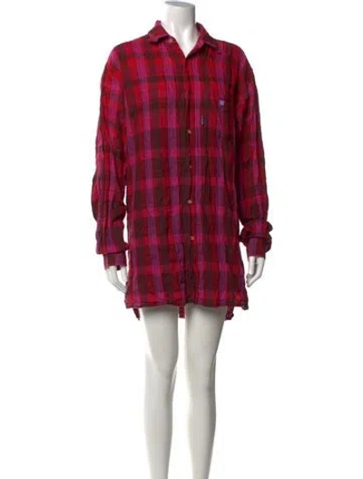 Pre-owned Acne Studios Plaid Print Mini Dress In Red