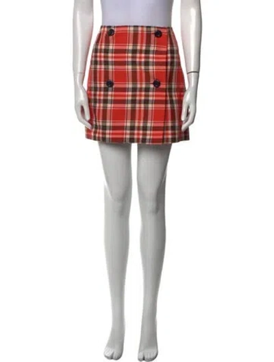 Pre-owned Acne Studios Plaid Print Mini Skirt In Orange