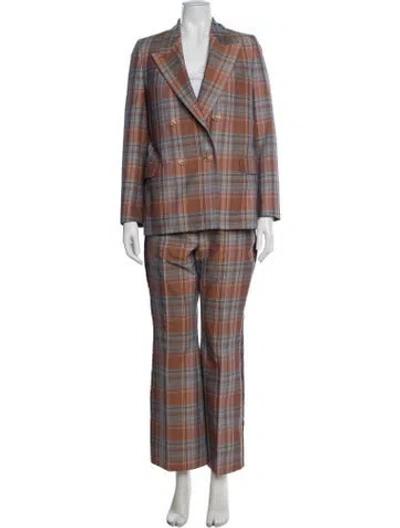 Pre-owned Acne Studios Plaid Print Pantsuit In Orange