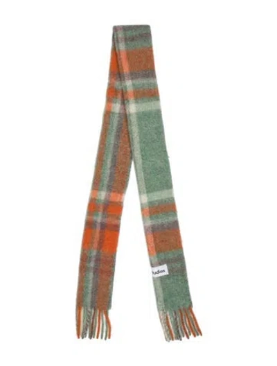 Pre-owned Acne Studios Plaid Print Scarf In Green/orange