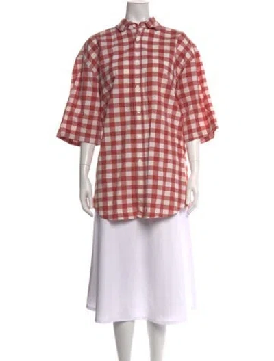 Pre-owned Acne Studios Plaid Print Short Sleeve Button-up Top In Pink
