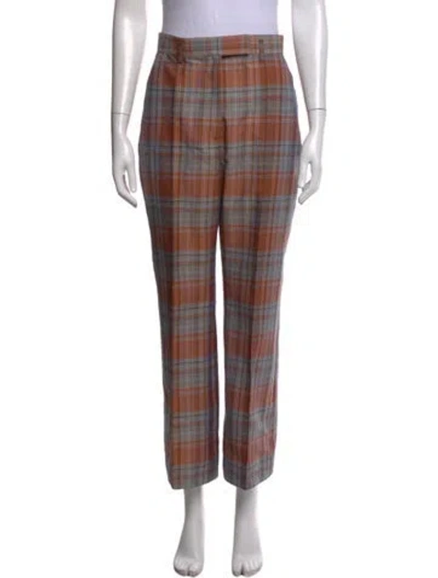 Pre-owned Acne Studios Plaid Print Straight Leg Pants In Orange