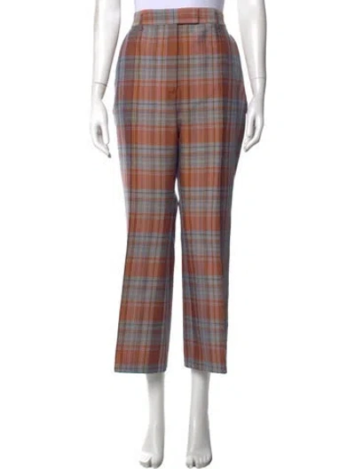 Pre-owned Acne Studios Plaid Print Straight Leg Pants In Orange