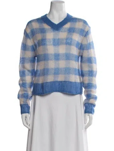Pre-owned Acne Studios Plaid Print V-neck Sweater In Blue