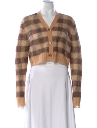 Pre-owned Acne Studios Plaid Print V-neck Sweater In Brown