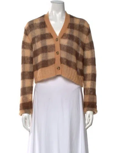 Pre-owned Acne Studios Plaid Print V-neck Sweater In Brown