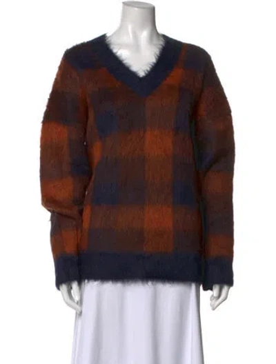 Pre-owned Acne Studios Plaid Print V-neck Sweater In Orange