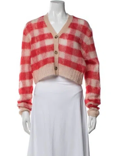 Pre-owned Acne Studios Plaid Print V-neck Sweater In Red