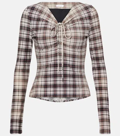 Acne Studios Plaid Ruched Top In Gray