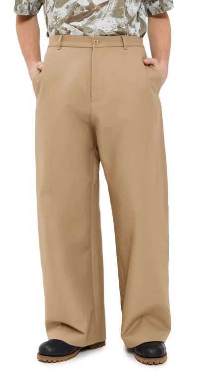 Acne Studios Plass Cotton Twill Wide Pants In Khaki Beige