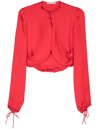 Acne Studios Cropped Draped Silk-satin Top In Red