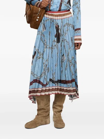 Acne Studios Pleated Chain-print Midi Skirt In Blue