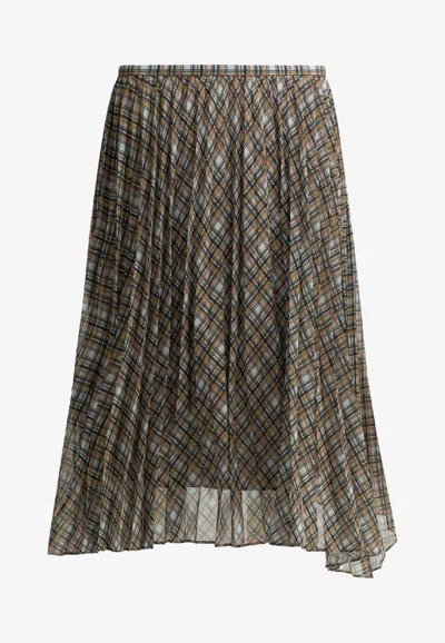 Acne Studios Pleated Check Midi Skirt In Brown