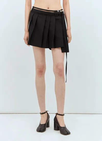 Acne Studios Belted Asymmetric Pleated Grain De Poudre Mini Skirt In Black