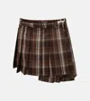 Acne Studios Belted Asymmetric Pleated Checked Wool-blend Mini Skirt In Brown