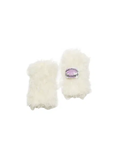 Acne Studios White Fluffy Mittens In 100 White