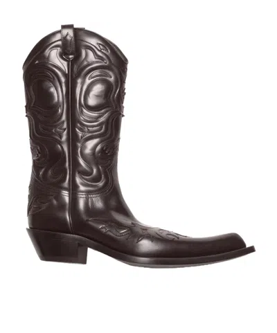 Acne Studios Pointed Toe Leather Cowboy Boots In Brown